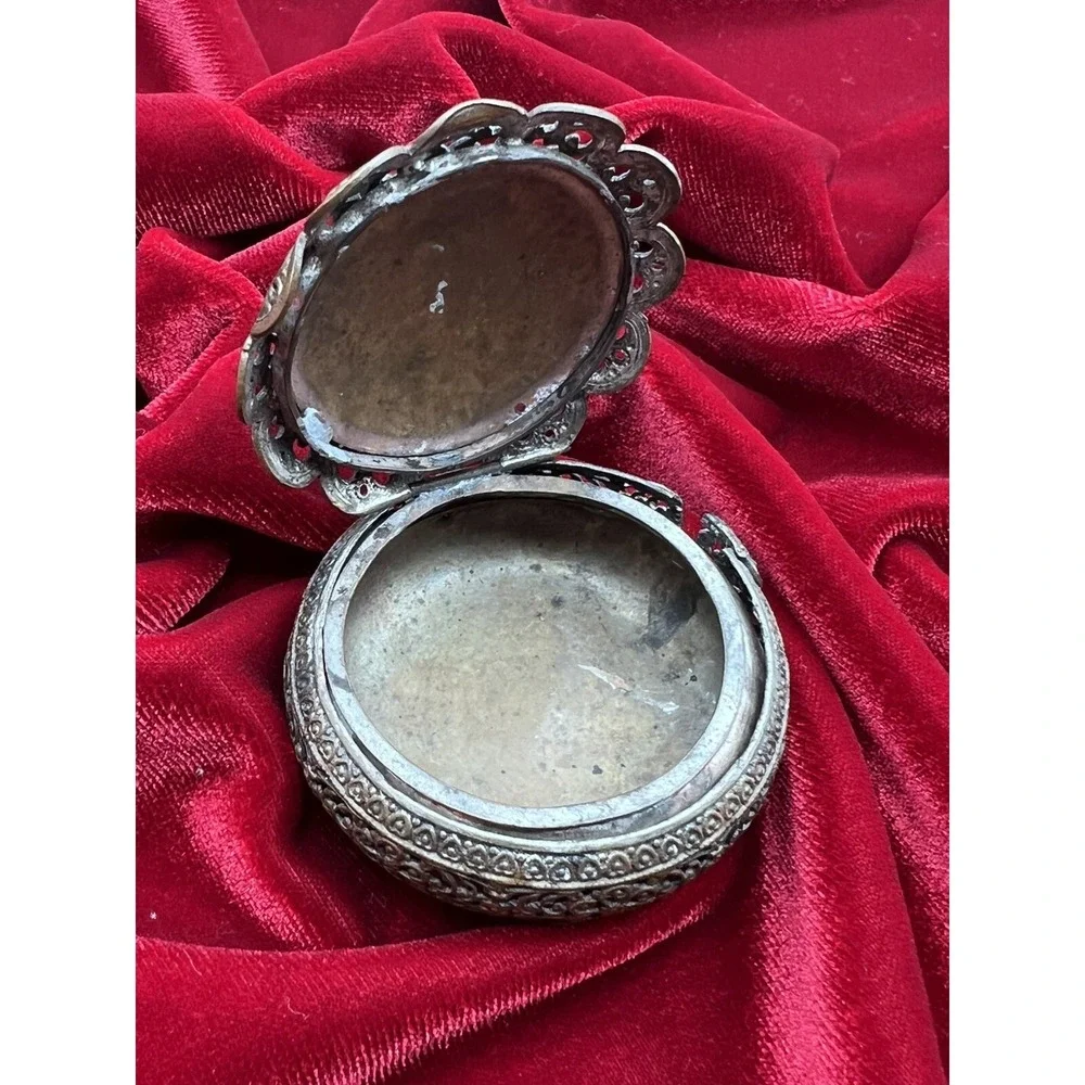 Antique French Miniature Portrait Ormolu Trinket Box Jewelry Box